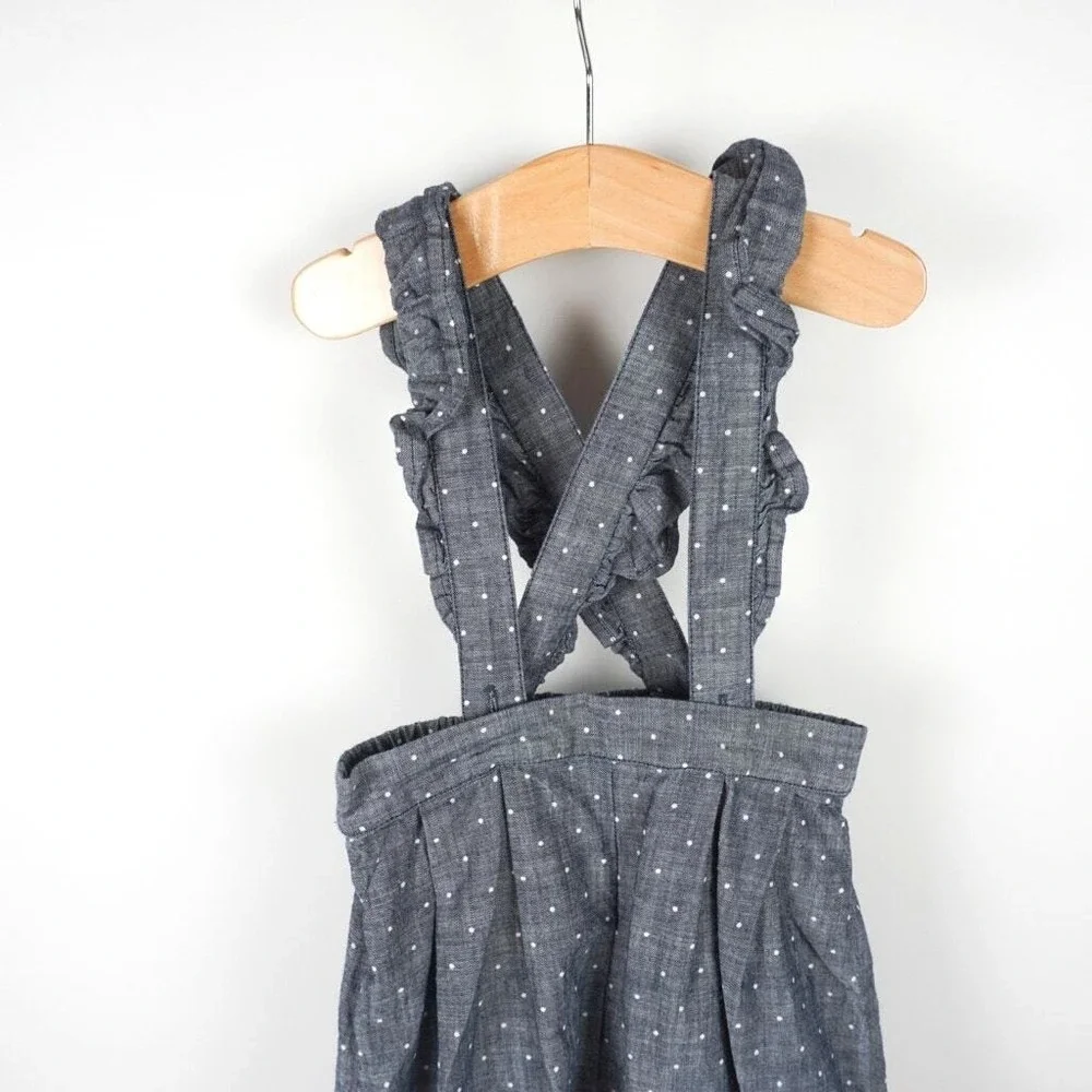 Tucker + Tate Overalls Baby 12M Blue Polka Dot Ruffle Strap‎ Chambray Jumpsuit